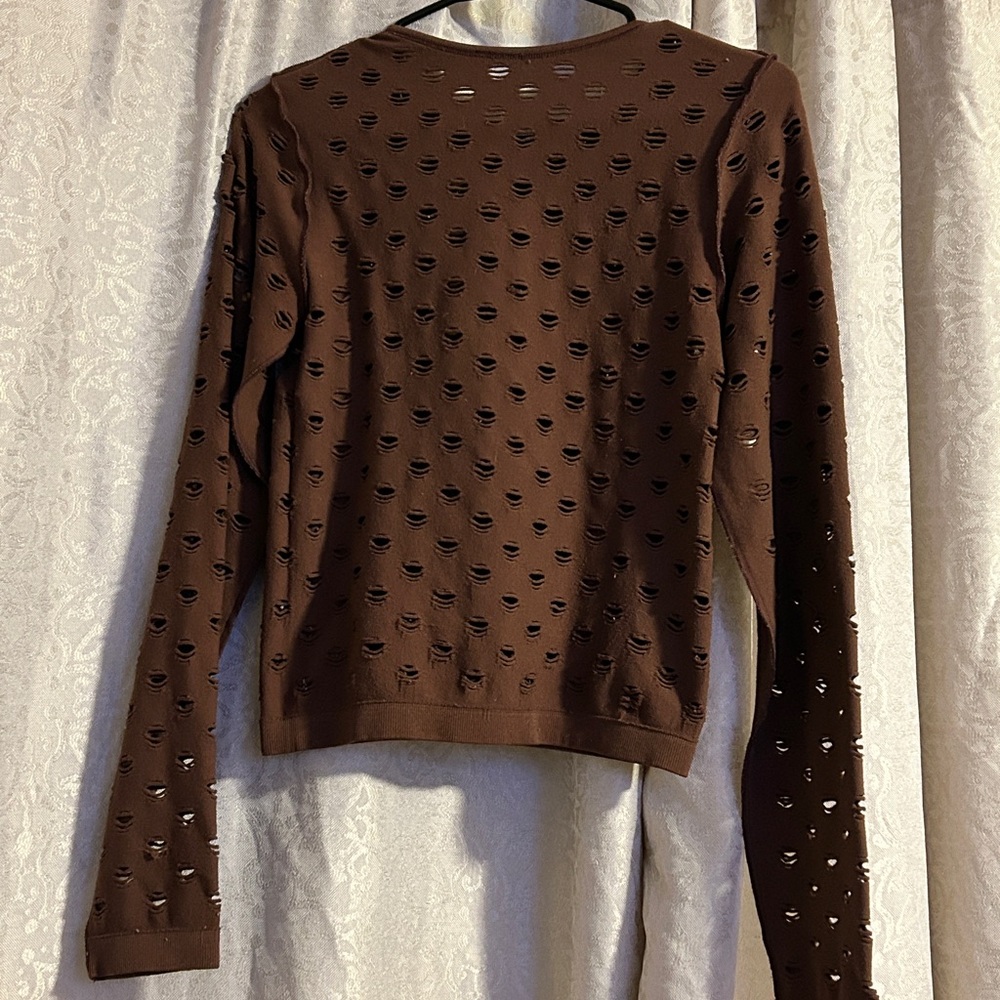 Brown Long Sleeve Cutout Top